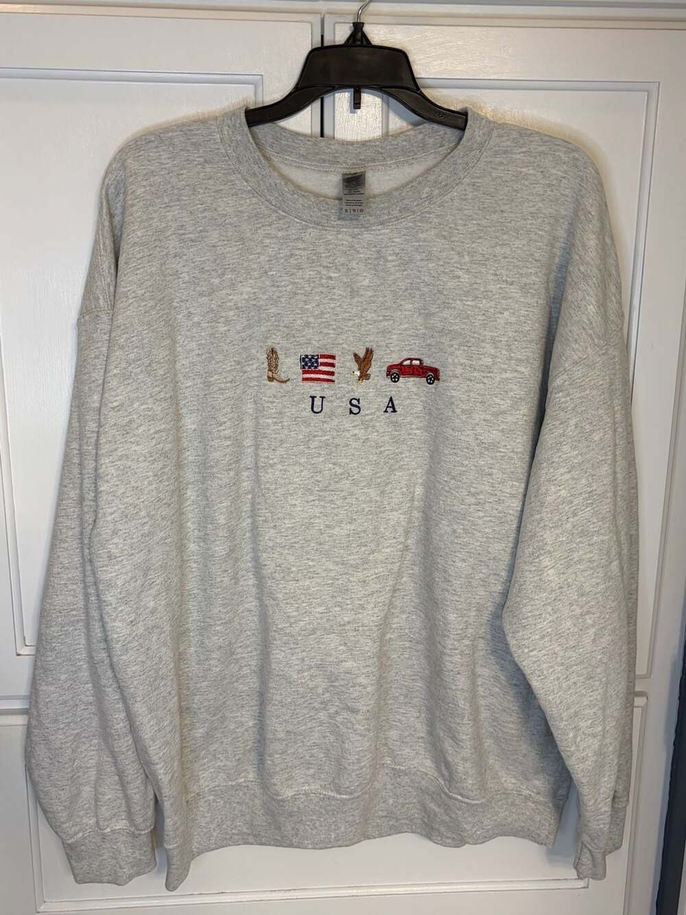 USA Americana Sweatshirt XL Gray Embroidered Cowboy Boot Flag Eagle Truck